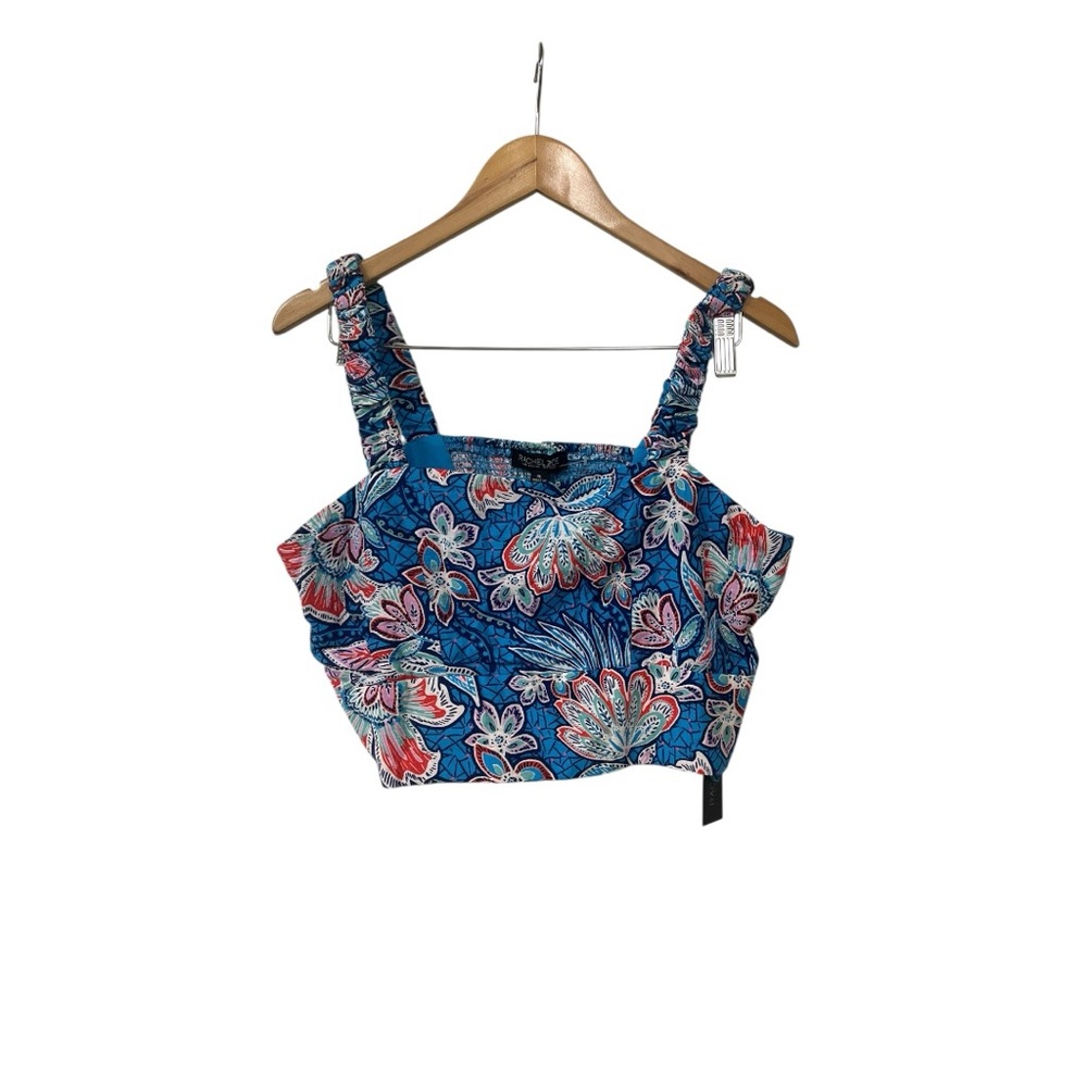 NWT Rachel Zoe Blue Crop Top Floral Sleeveless M